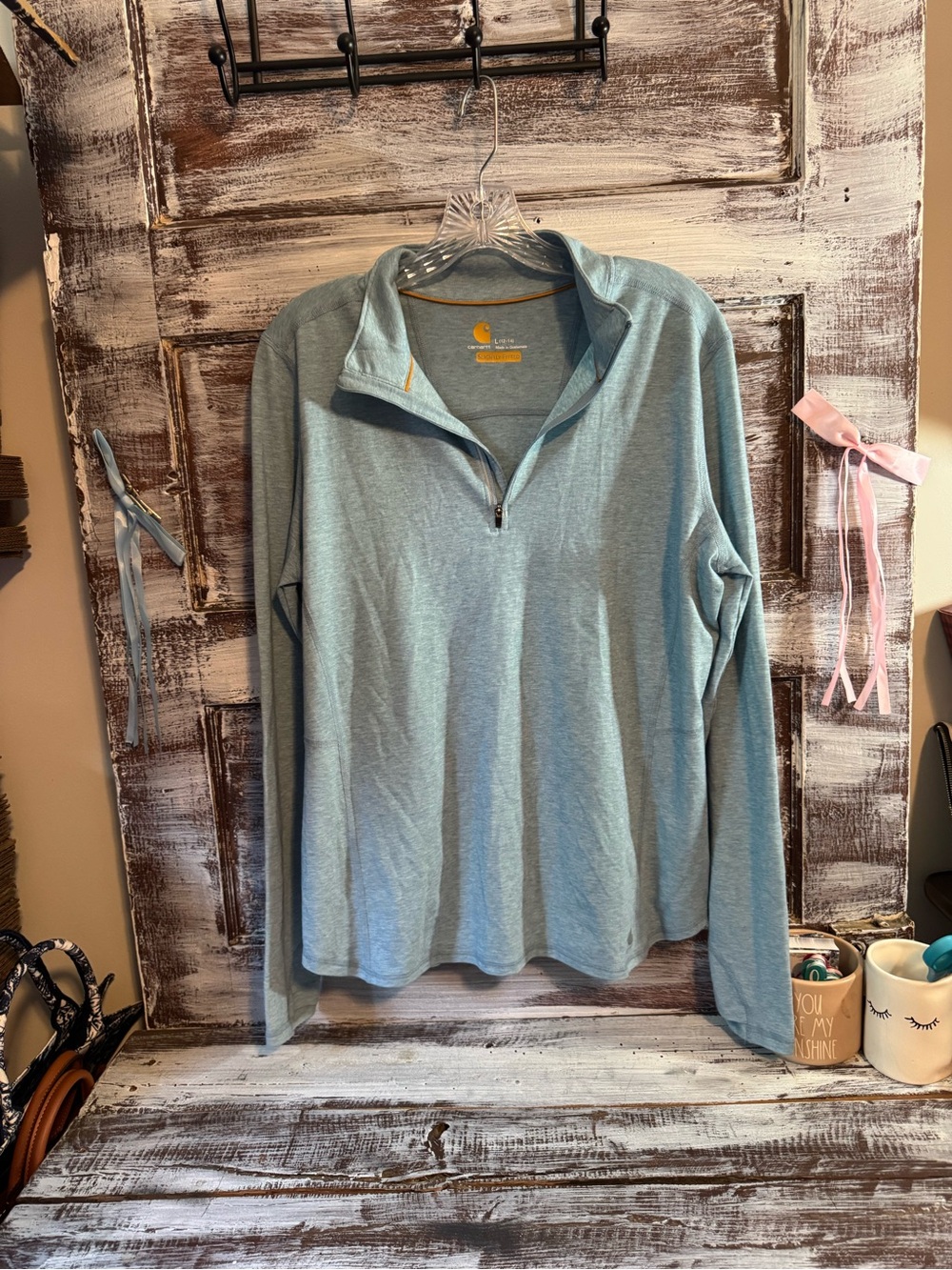 Carhartt Women's Light Blue Quarter-Zip Cowl Pullover